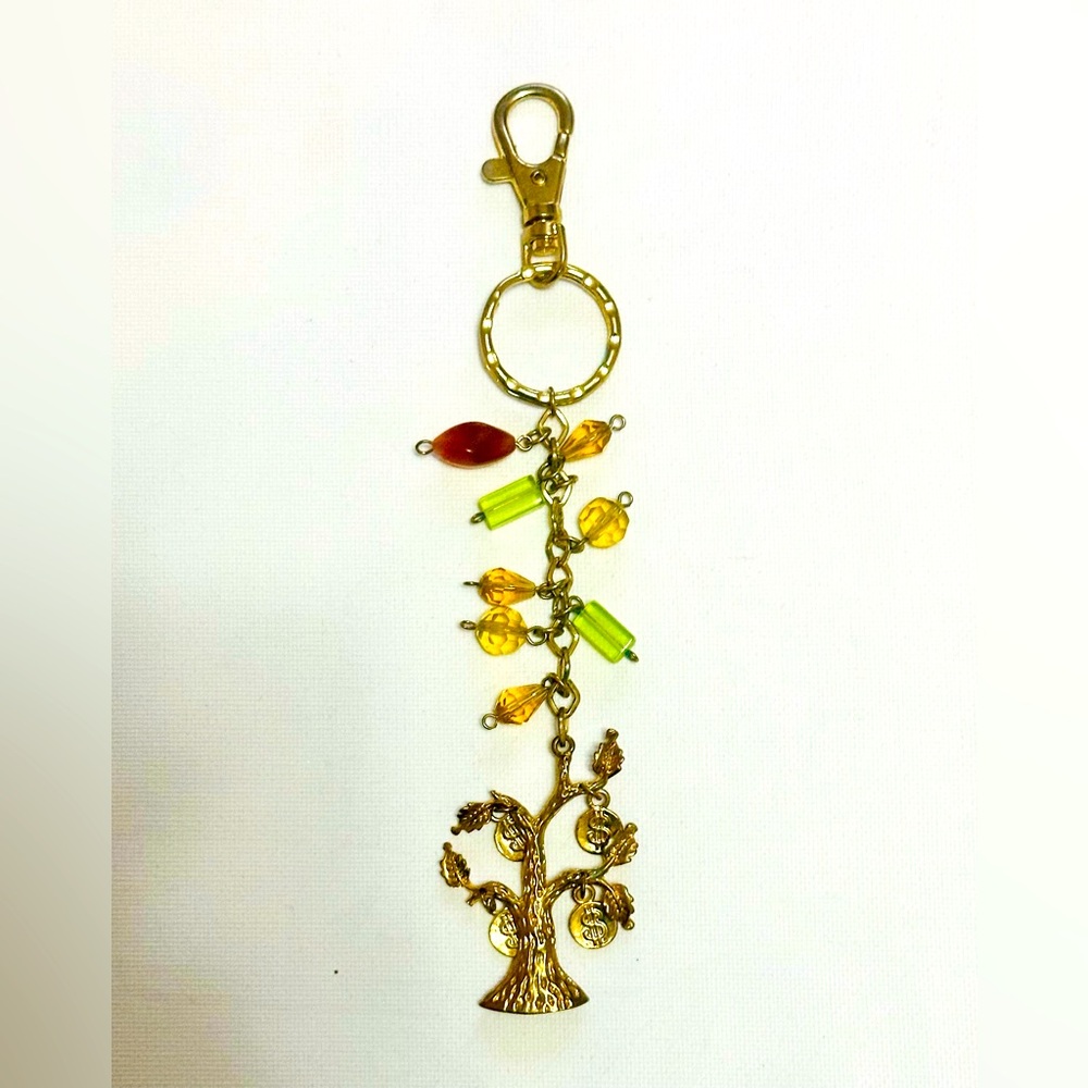 Gold Money Tree Charm Keychain with Yellow and Green Accents